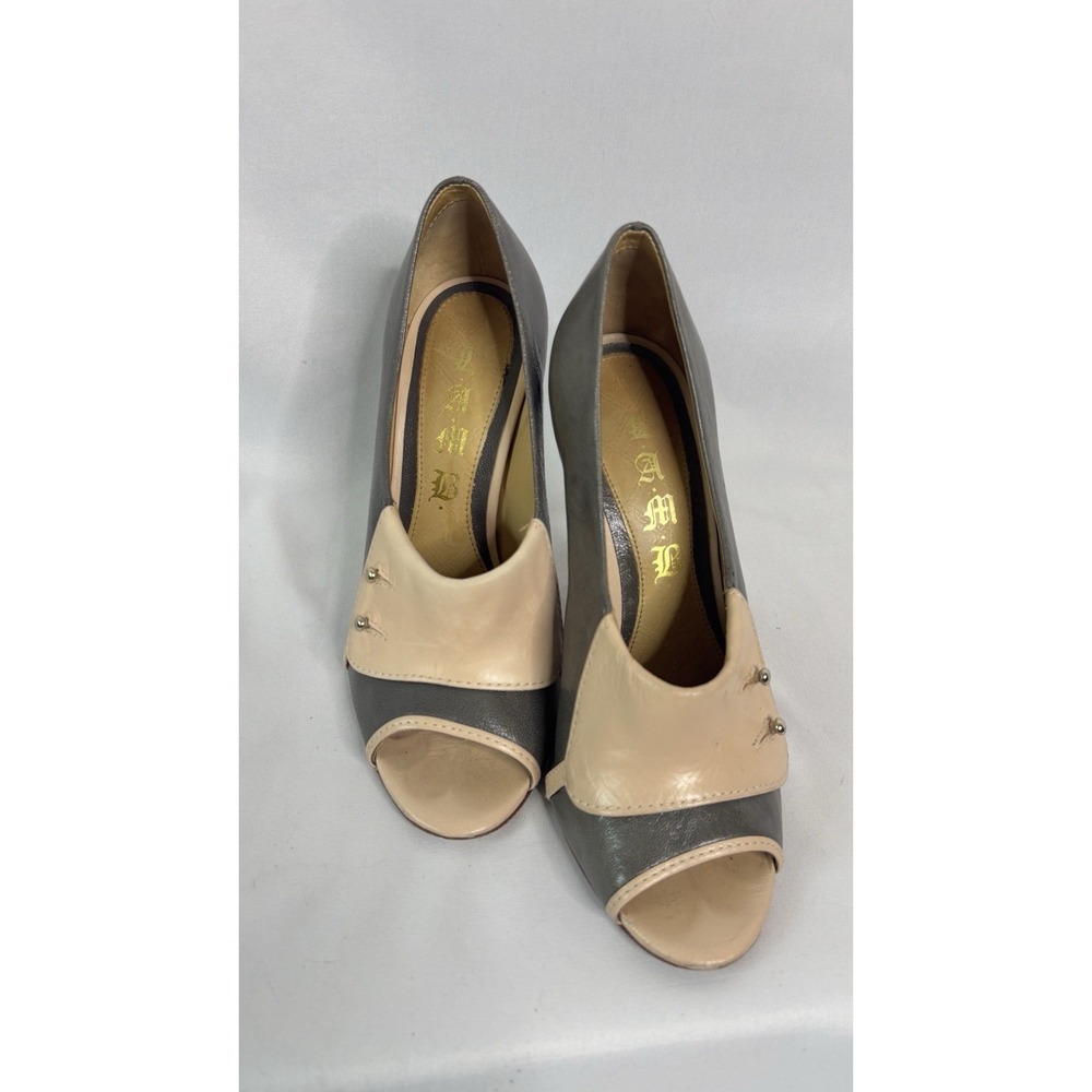 L.A.M.B Randolph Leather Pink And Gray Peep Toe Stiletto Pump Heels US Size 8 - Picture 9 of 11